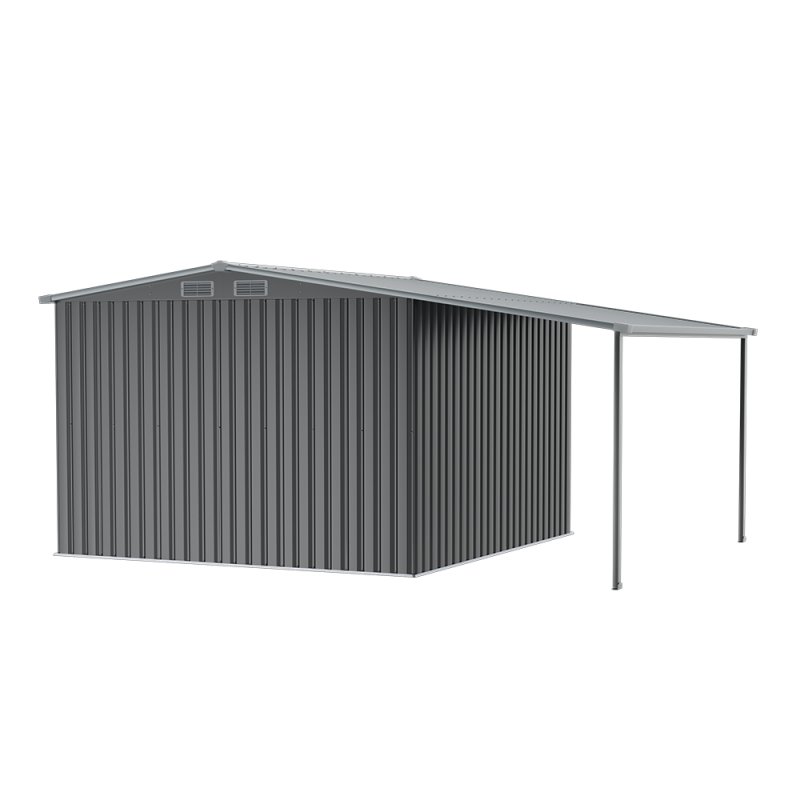 Living and Home Outdoor Metal Storage Shed with Lean-to, Dark Grey