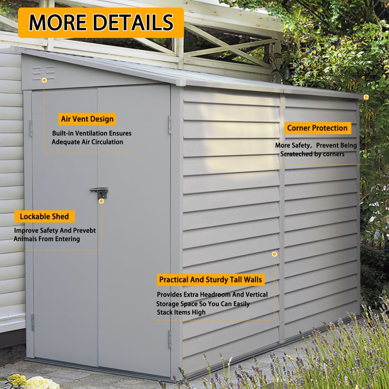 Living and Home 4.7x8.8FT Outdoor Metal Garden Storage Shed, White