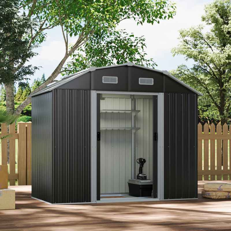 Living and Home Large Galvanized Steel Acrylic Storage Shed, Charcoal Black