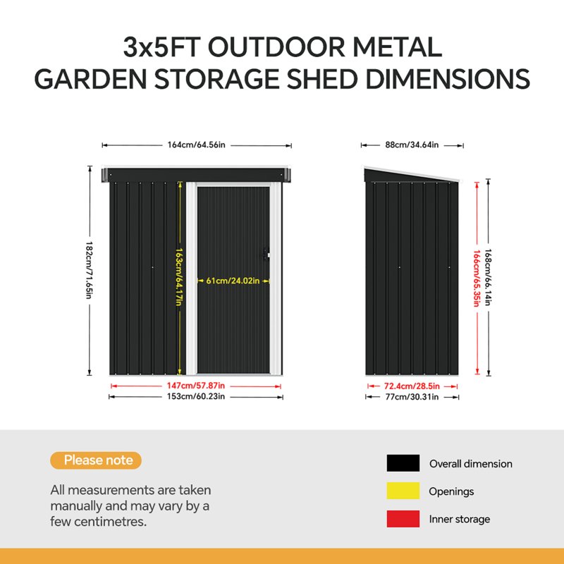 Living and Home 5 x 3 FT Outdoor Metal Storage Shed with Lockable Door