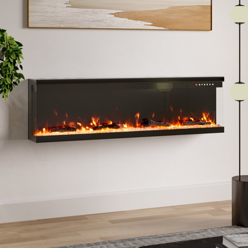 Living and Home 60inch Recessed and Freestanding Electric Fireplace with Remote Control Wall Inset Fire 3 Sided Panoramic