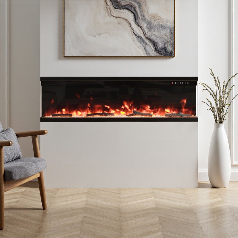 Living and Home 60inch Recessed and Freestanding Electric Fireplace with Remote Control Wall Inset Fire 3 Sided Panoramic
