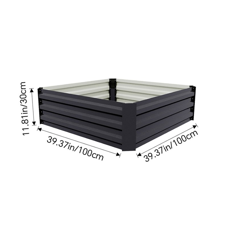 Living and Home Anthracite Galvanised Steel Raised Garden Bed, 100cm W x 100cm D x 30cm H