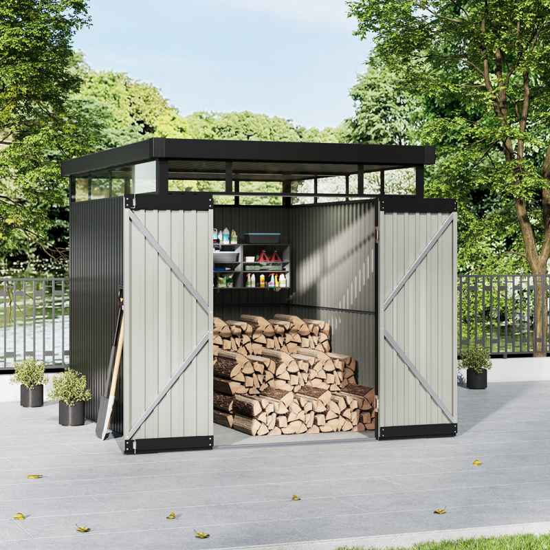 Living and Home 2 X 2.6 X 2M Metal Garden Tool Shed, Charcoal Black