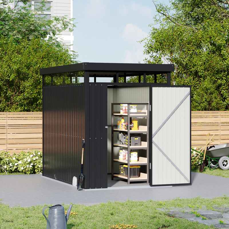 Living and Home 5.3 x 8.5FT Outdoor Metal Garden Storage Shed, Anthracite