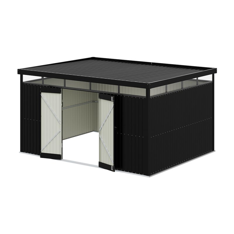 Living and Home 4x3x2m Charcoal Black Galvanized Steel Storage Shed with Lockable Doors