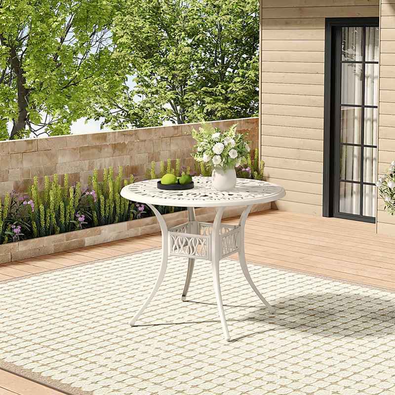 Living and Home Vintage Round Cast Aluminum Garden Bistro Table, Beige