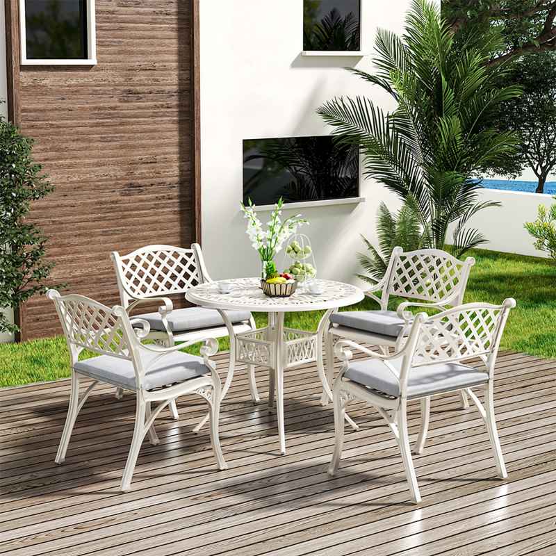 Living and Home Set of 5 Retro Garden Bistro Set Cast Aluminum with Cushions