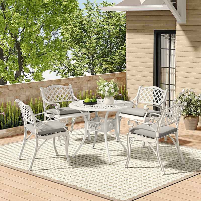 Living and Home Set of 5 Retro Garden Bistro Set Cast Aluminum with Cushions