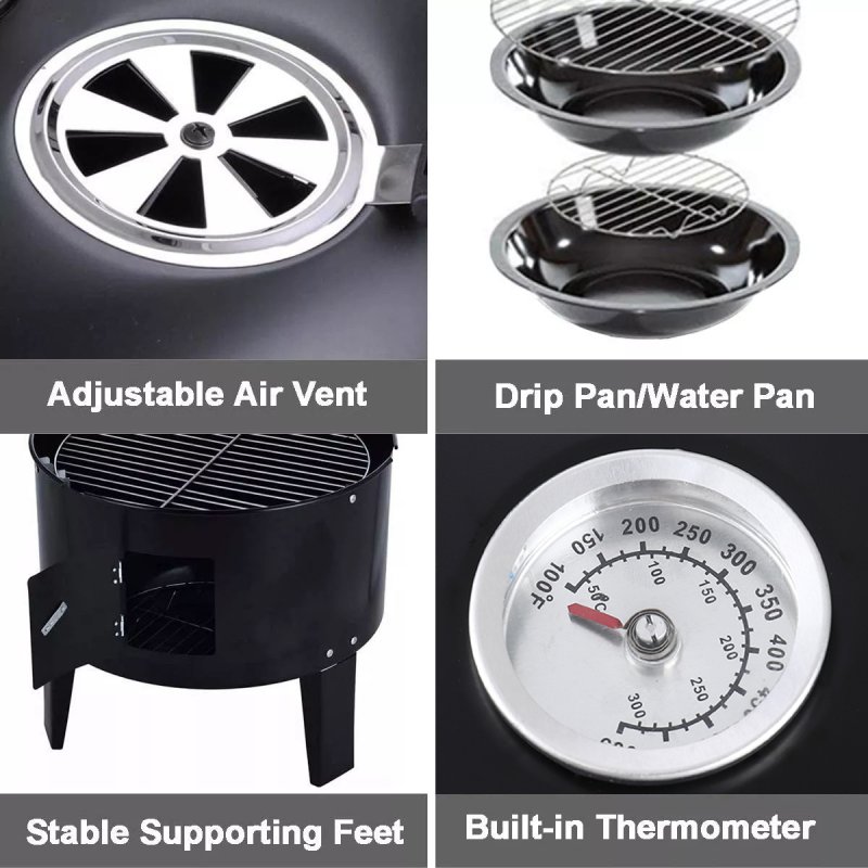 Living and Home 3-In-1 Portable Outdoor Charcoal BBQ Grill Smoker