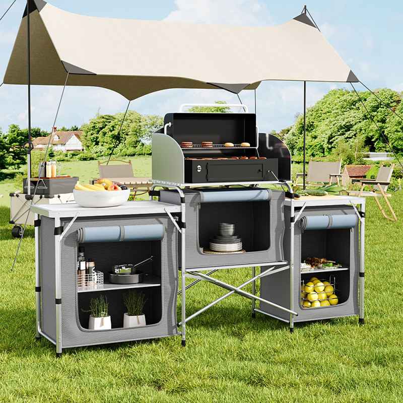 Living and Home Portable Outdoor Camping Kitchen Unit with Storage Shelves