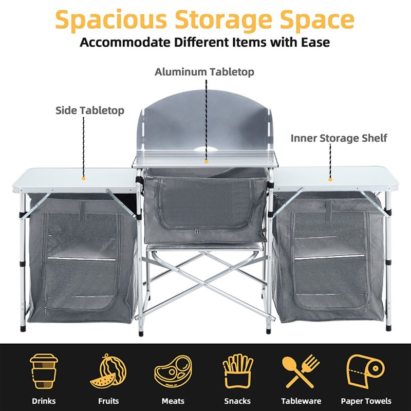 Living and Home Portable Outdoor Camping Kitchen Unit with Storage Shelves