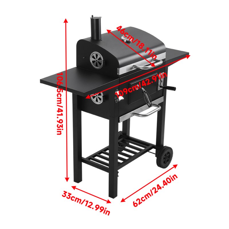 Living and Home Outdoor Portable Carbon Steel Charcoal Grill with Side Tables, Black