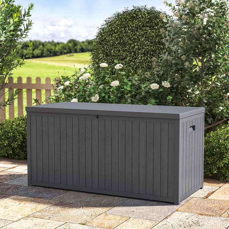 Living and Home 430L Grey Waterproof Garden Storage Box with Dual Handles and Lockable Lid - Large Plastic Tool & Equipment Storage