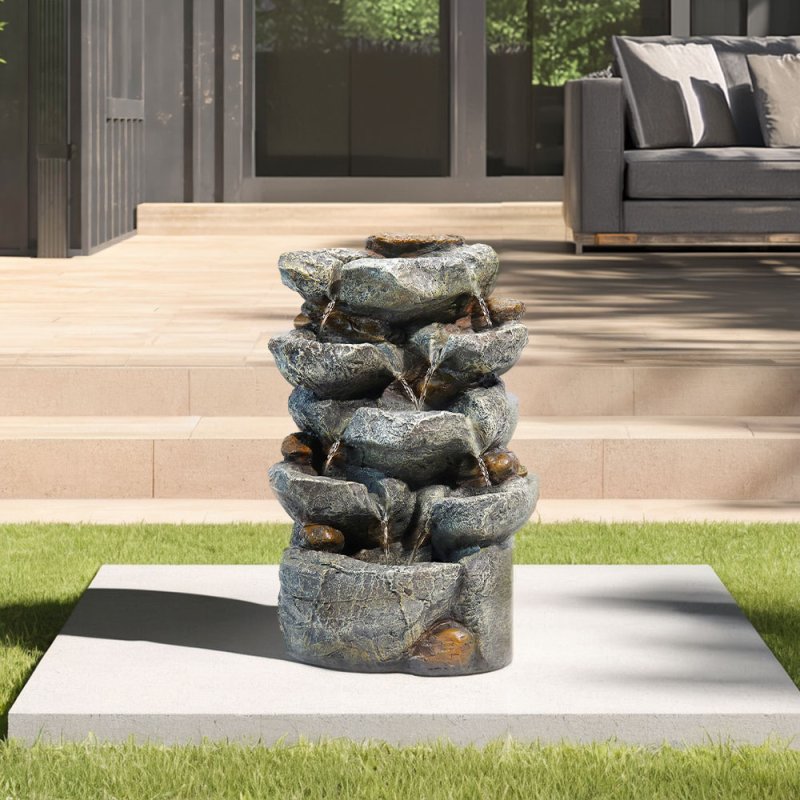Living and Home Water Feature Outdoor LED Waterfall Electric Fountain Rockery Garden Decor