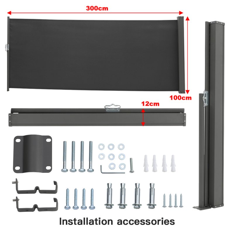 Living and Home 300cm Outdoor Patio Retractable Side Awning Balcony Sunshade Blind, Dark Grey
