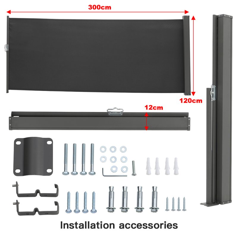 Living and Home 300cm Outdoor Patio Retractable Side Awning Balcony Sunshade Blind, Dark Grey