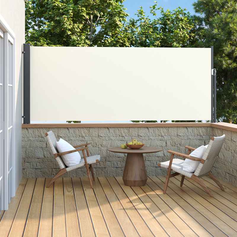 Living and Home Beige Outdoor Retractable Privacy Side Awning, 300cm (W) x 120cm (H)
