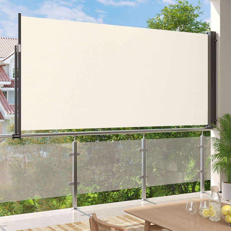 Living and Home Beige Outdoor Retractable Privacy Side Awning, 300cm (W) x 140cm (H)
