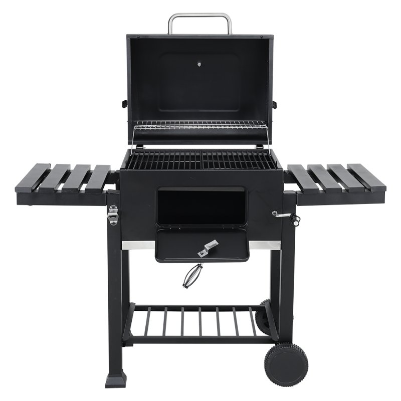 Living and Home Portable Outdoor Charcoal BBQ Grill with Side Shelves