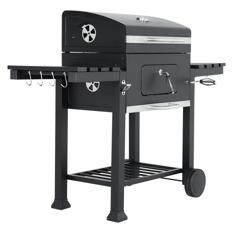 Living and Home Portable Outdoor Charcoal BBQ Grill with Side Shelves