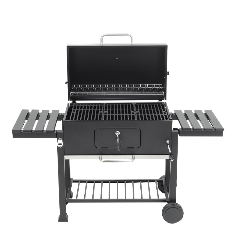 Living and Home Portable Outdoor Charcoal BBQ Grill with Side Shelves