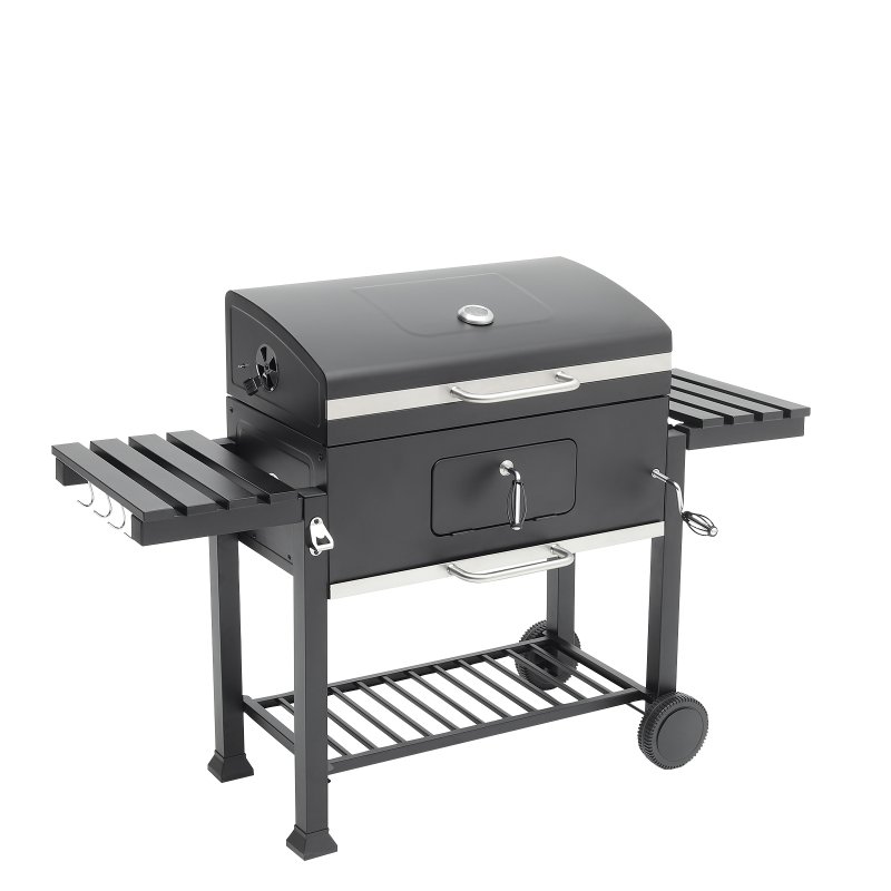 Living and Home Portable Outdoor Charcoal BBQ Grill with Side Shelves