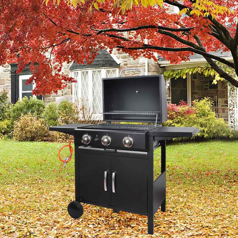 Living and Home 3-Burner Outdoor BBQ Propane Gas Grill with Wheels