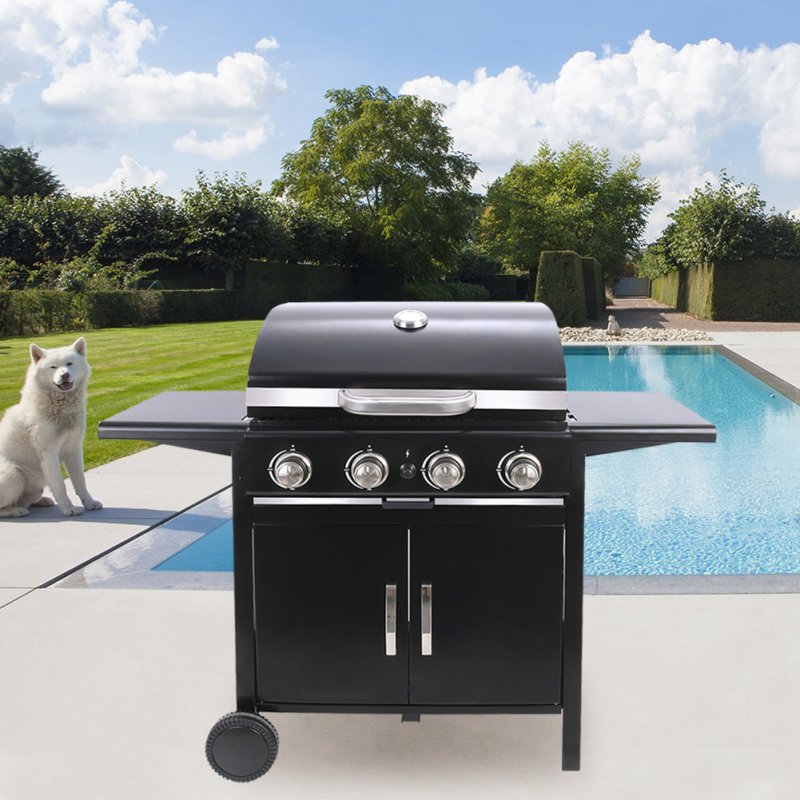 Living and Home 4-Burner Outdoor BBQ Propane Gas Grill with Wheels
