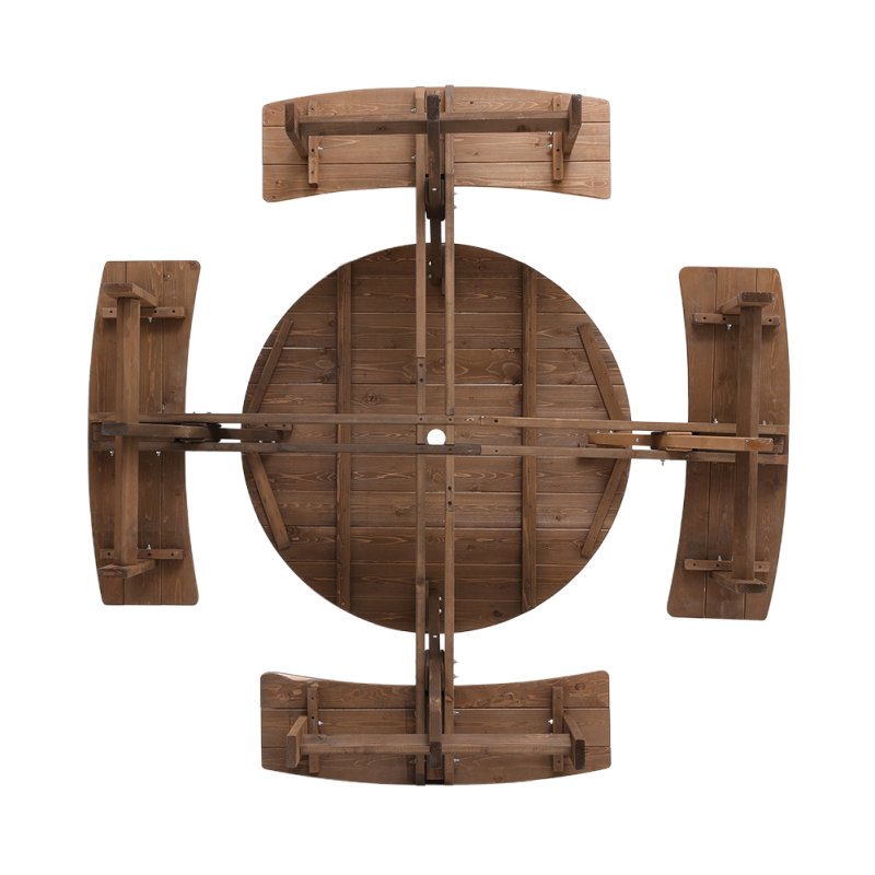 Living and Home 8-Person Round Wood Picnic Table and Bench Set