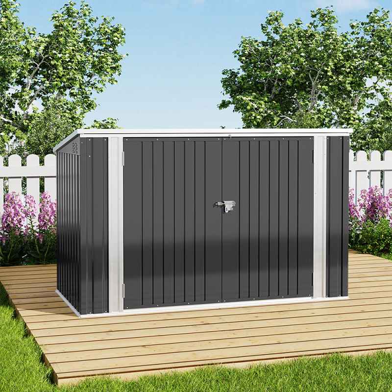 Living and Home 7 x 3 ft Outdoor Lockable Steel Garden Metal Junk/Bike Storage Shed, Anthracite