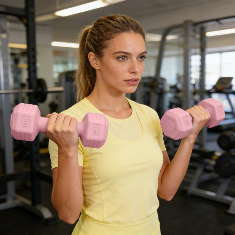 Living and Home Pair of 1kg Hex Dumbbells with Non-slip Grip