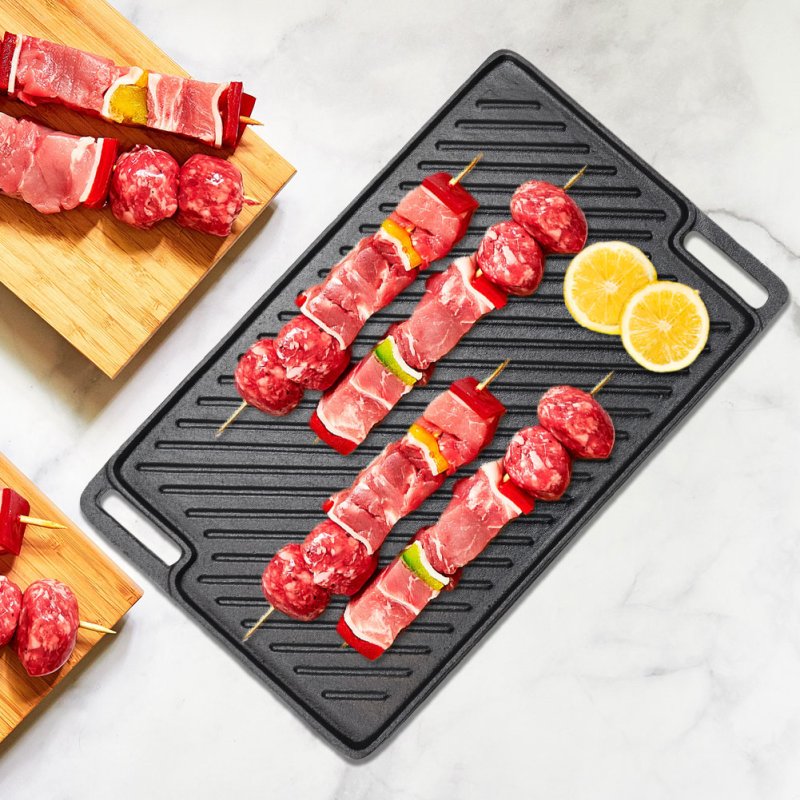 Living and Home Black Cast Iron Grill Pan, 46cm W x 26cm D x 1.5cm H