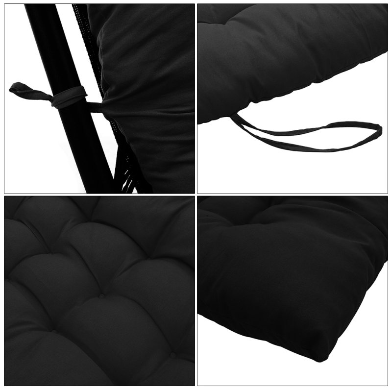 Living and Home Black Non-slip Sun Lounger Cushion for Garden Patio, 125cm(W) x 48cm(D)