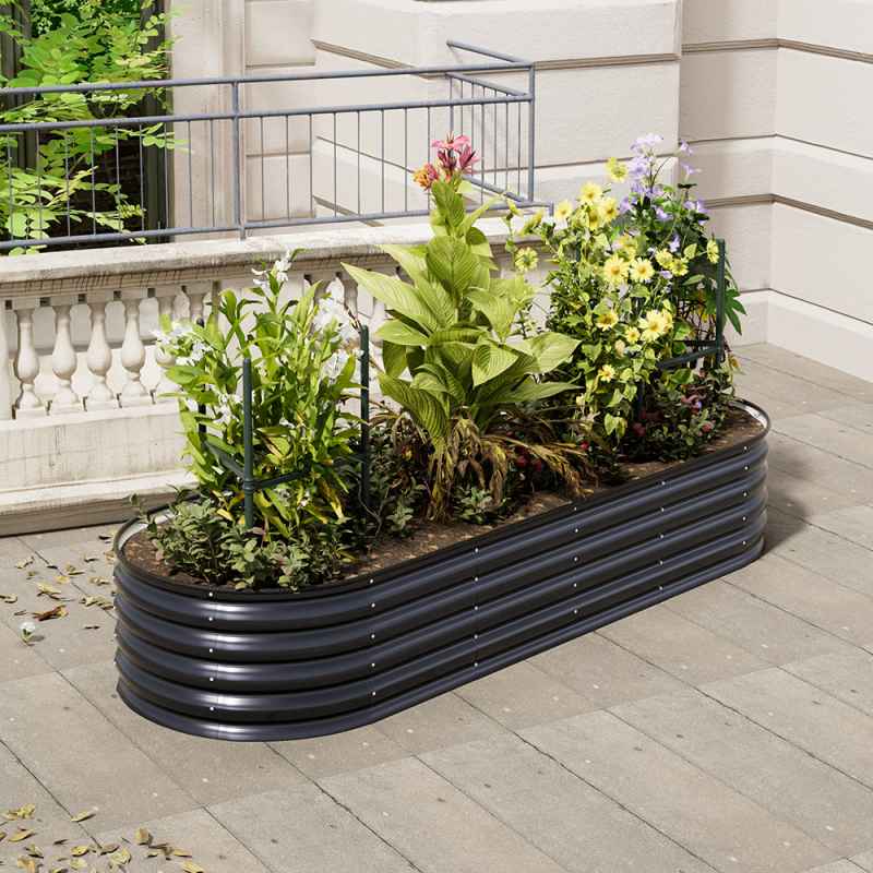 Living and Home Anthracite Oval-Shaped Galvanized Steel Raised Garden Bed, 240cm W x 80cm D x 42cm H
