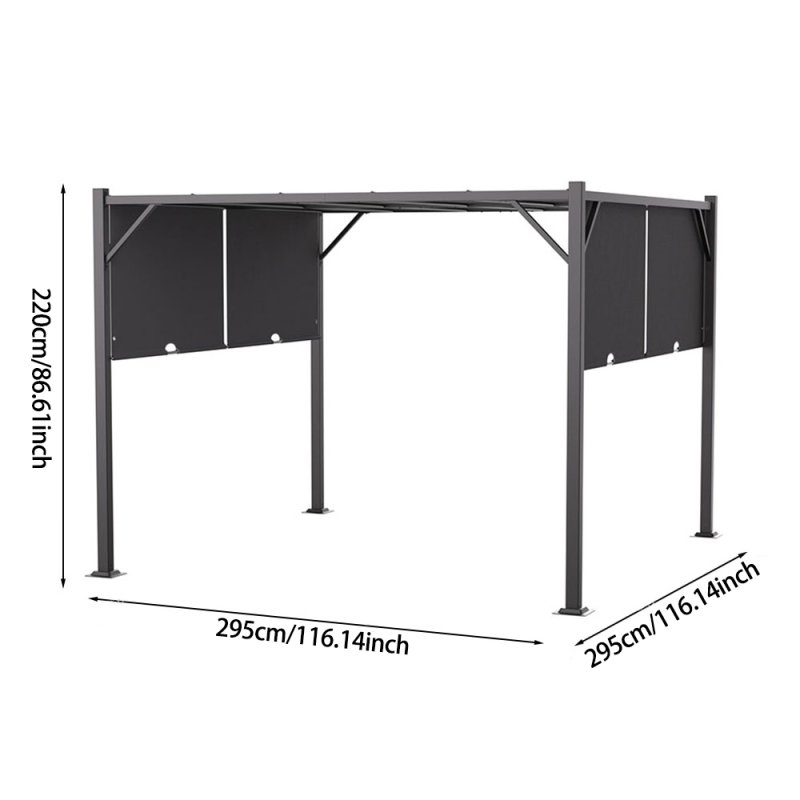 Outdoor Retractable Steel Pergola with Canopy 295cm W x 295cm D x 220cm H