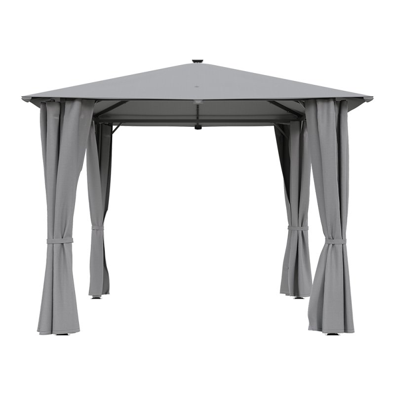 3x3M Solar LED Metal Patio Gazebo with Curtains