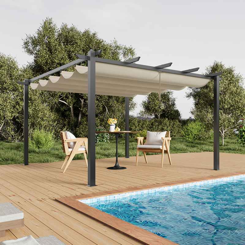 13x13ft Aluminium Pergola with Retractable Roof