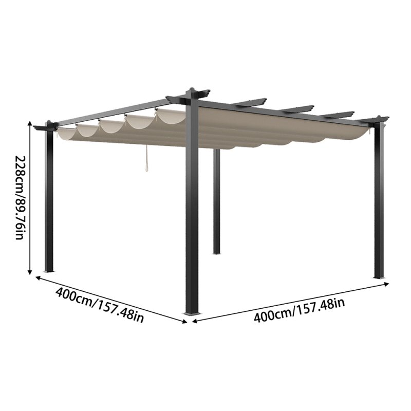 13x13ft Aluminium Pergola with Retractable Roof
