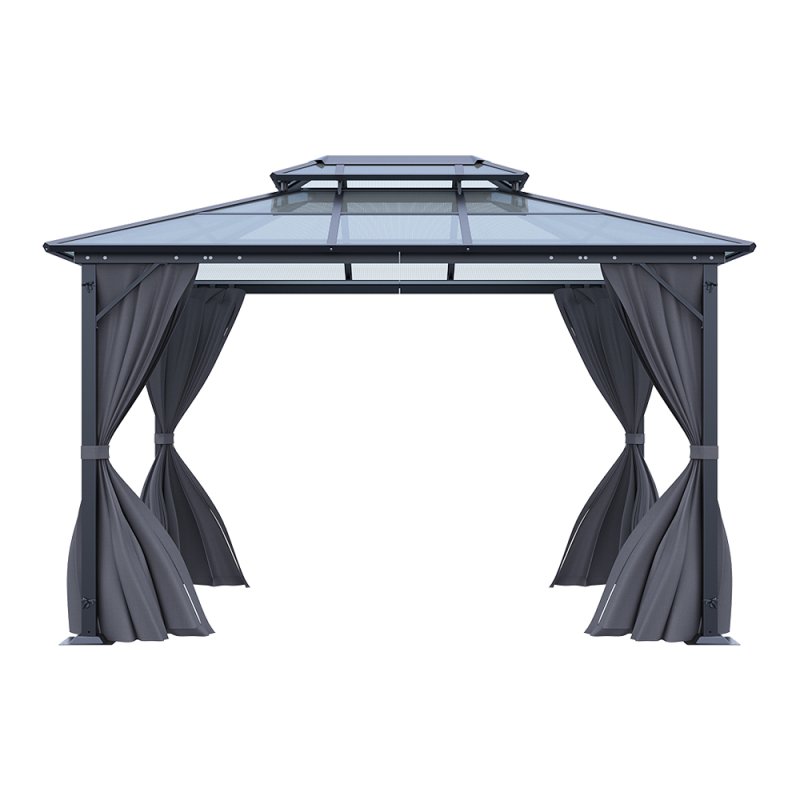 12 x 10FT Metal Frame Hardtop Patio Gazebo with Curtains