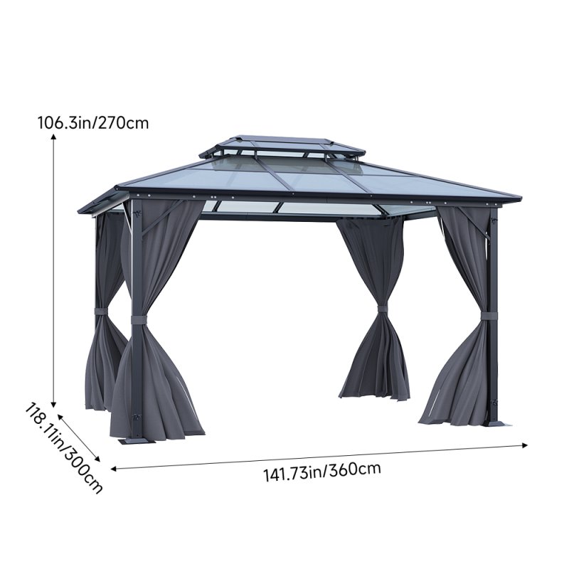 12 x 10FT Metal Frame Hardtop Patio Gazebo with Curtains