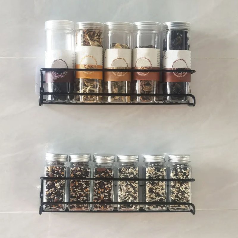 Living and Home Set of 2 Wall-Mounted Spice Racks, Black