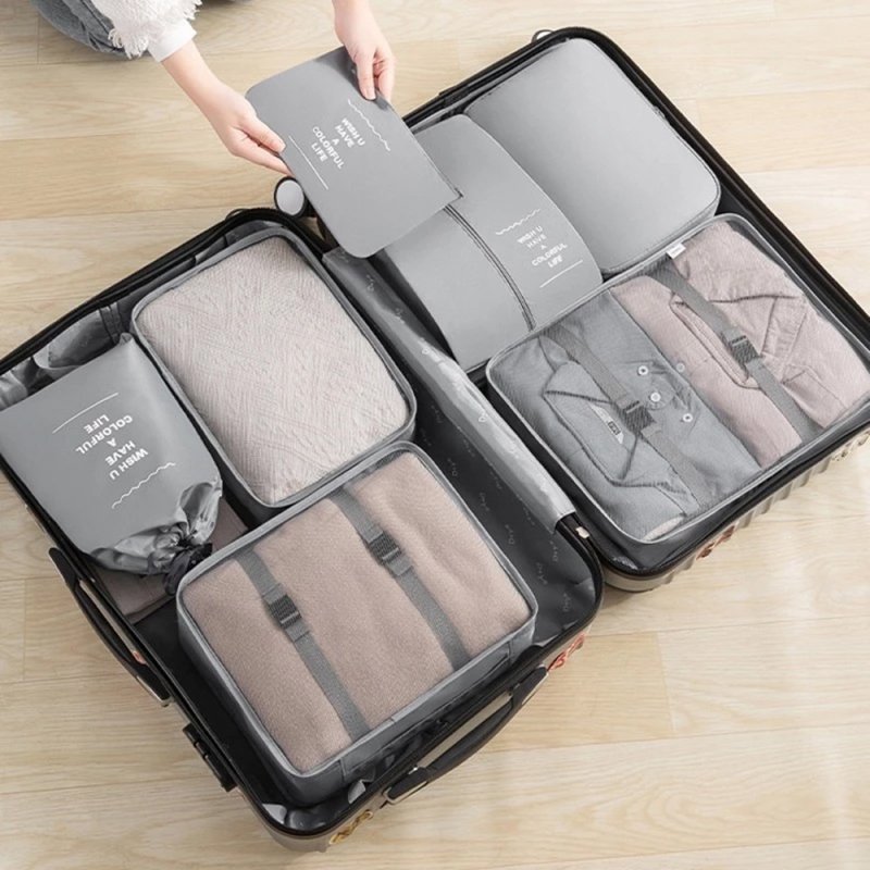 Living and Home 7Pcs Travel Luggage Packing Cubes Clothes Organiser Set, Grey