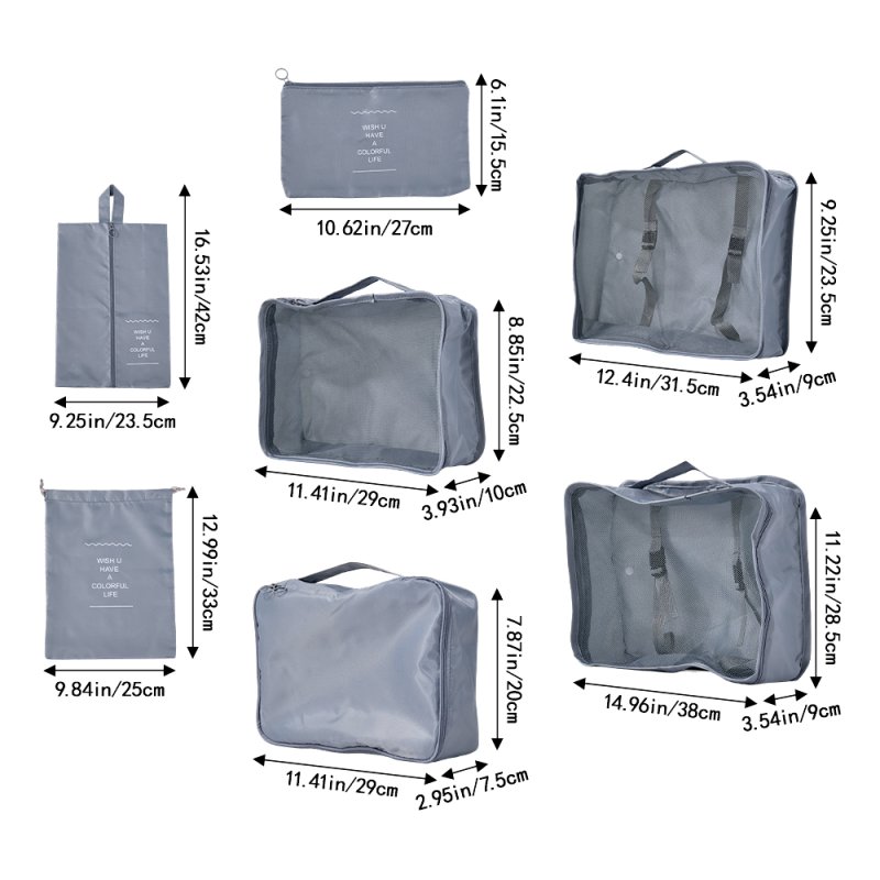 Living and Home 7Pcs Travel Luggage Packing Cubes Clothes Organiser Set, Grey