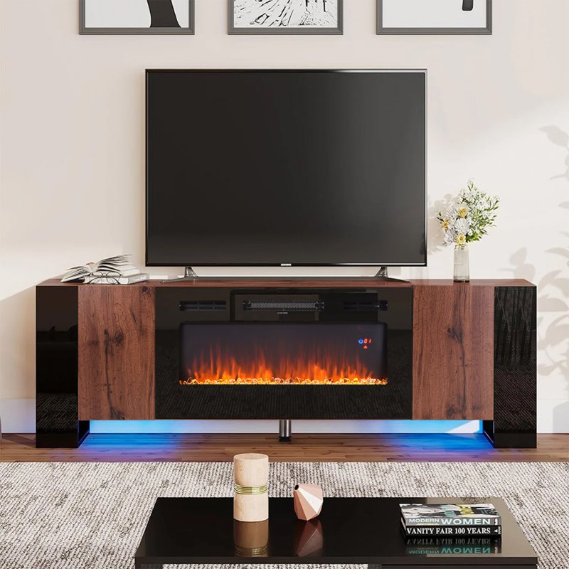 Living and Home Recessed Electric Fireplace TV Stand with Remote Control