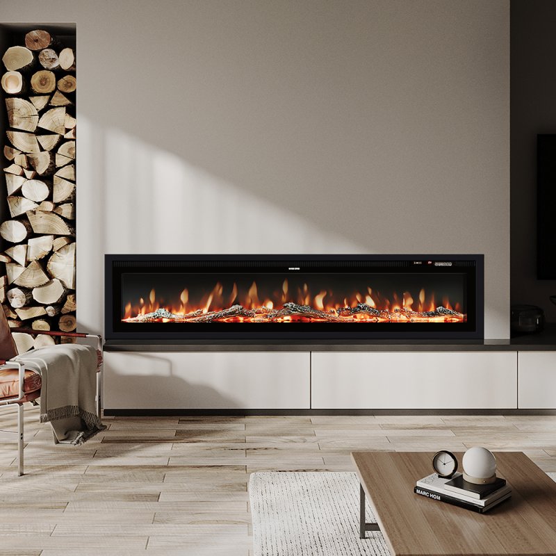 Living and Home 60 Inch Modern LED Electric Fireplace with Remote Control 12 Flame Colours