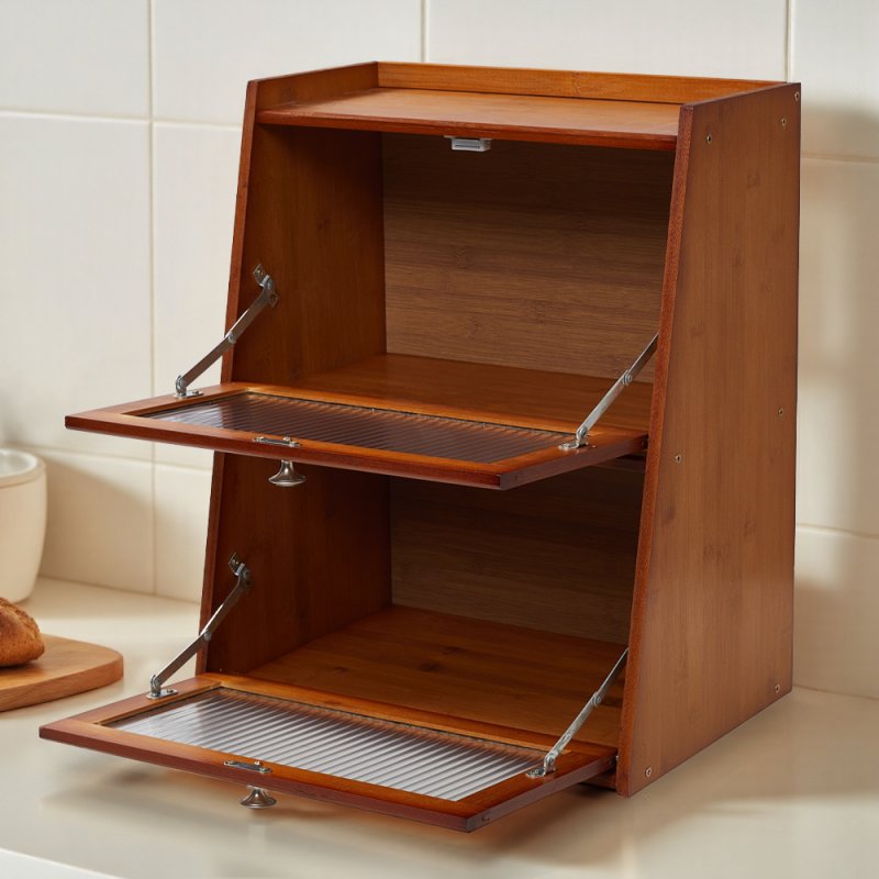 Living and Home Bamboo Bread Storage Cabinet for Kitchen Counter Bread Box