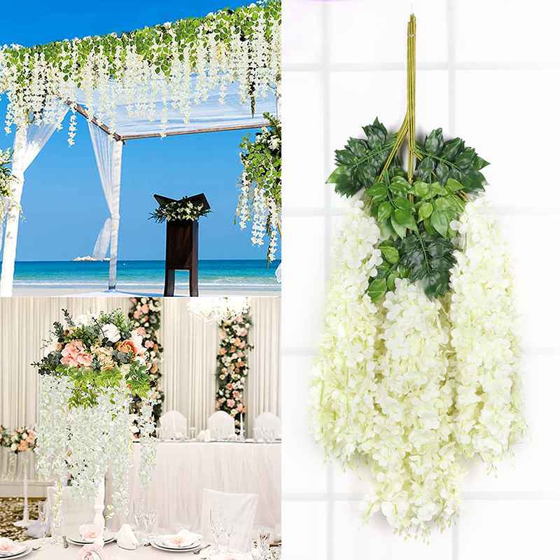 Living and Home 12pcs Artificial White Wisteria Hanging Vines