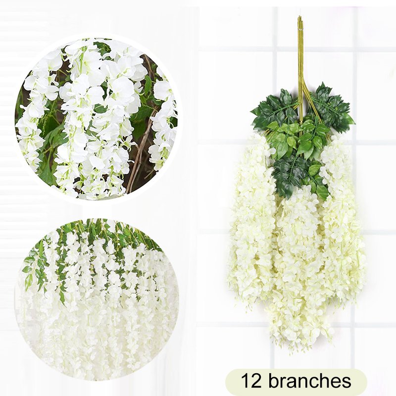 Living and Home 12pcs Artificial White Wisteria Hanging Vines