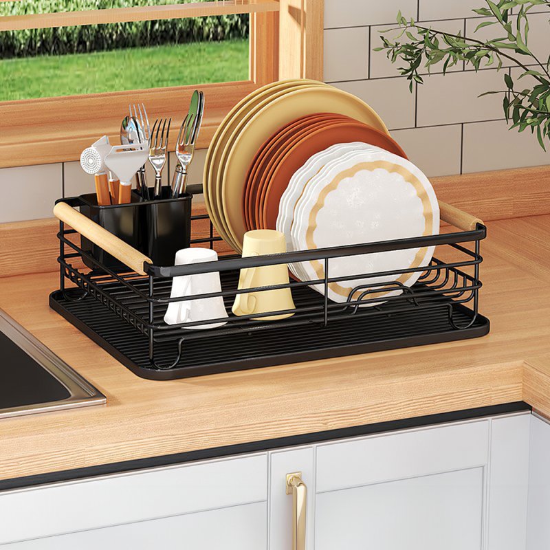 Living and Home Kitchen Dish Drainer Rack Iron Dish Drainer with Removable Drip Tray, Kitchen Organizer Storage Shelf